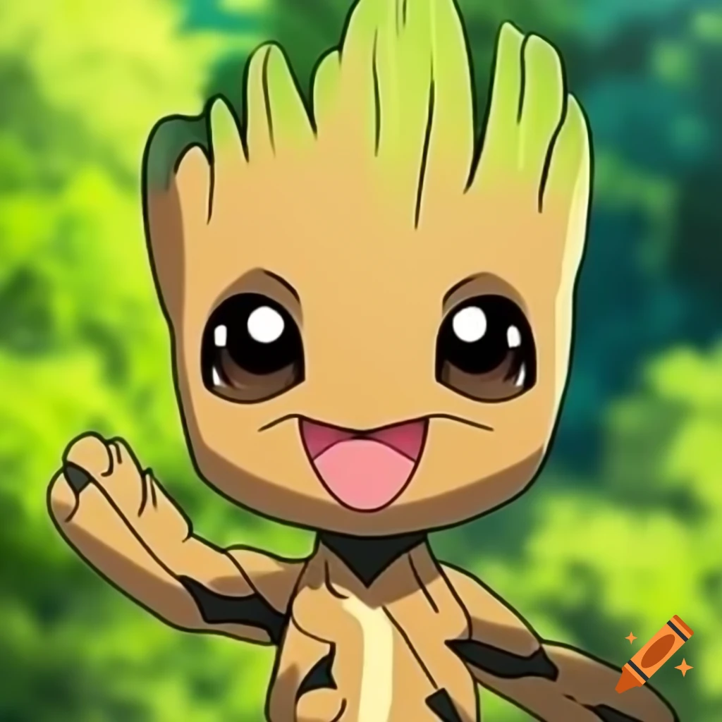 Cute baby Groot character resembling Pokémon style