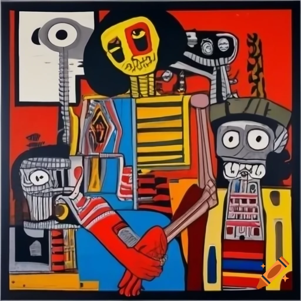Medieval humanoids painted in Jean-Michel Basquiat's style