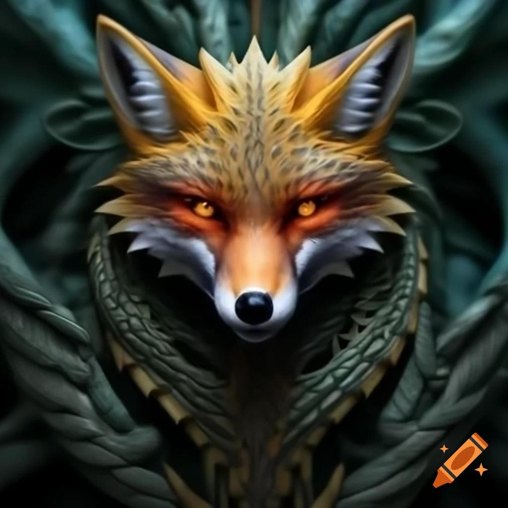 Photorealistic fox with dragon-like scales