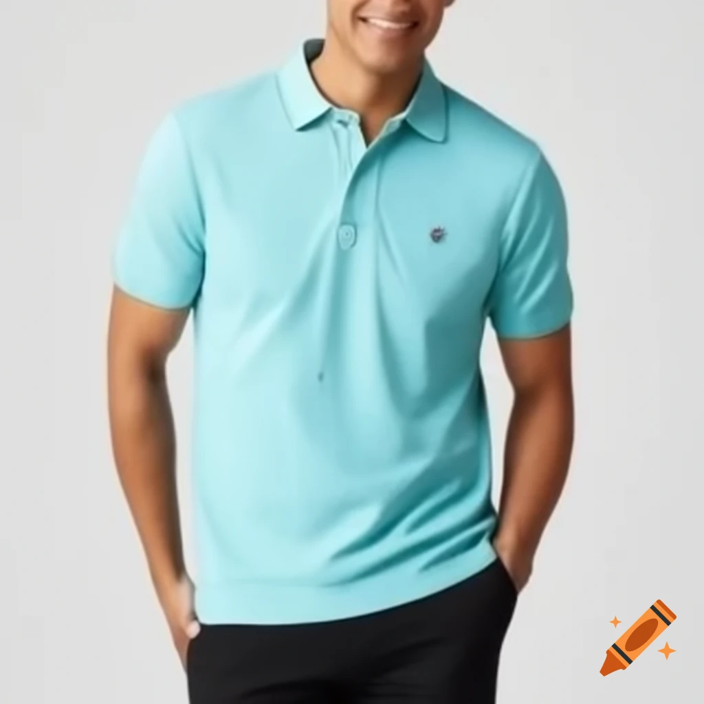 CEO of cryptocurrency firm in mint blue polo shirt and black pants