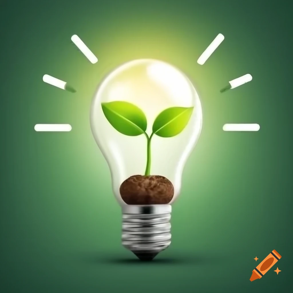 Vibrant leaf sprouting from a light bulb, symbolizing ideas and growth