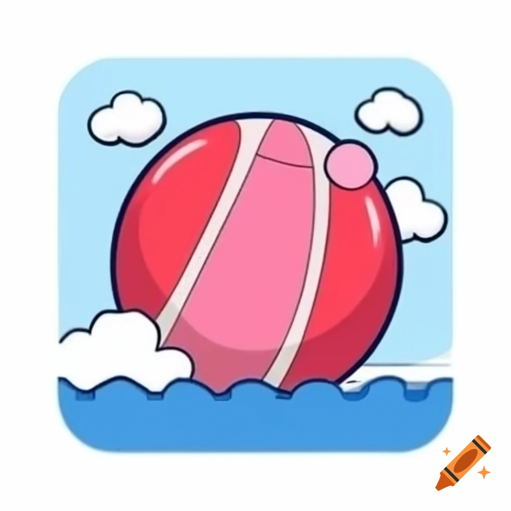 Red and pink ball on beach with ocean backdrop
