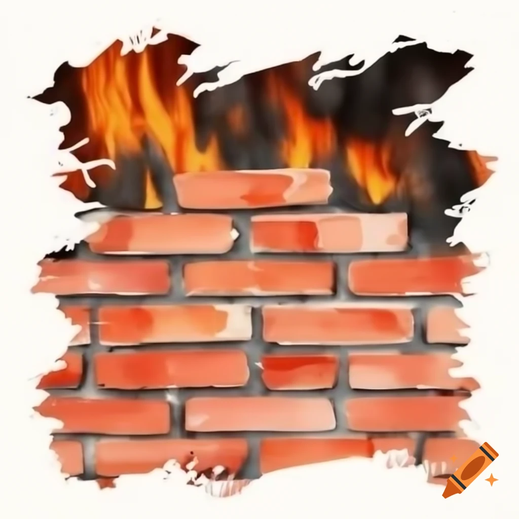 Watercolor texture of a brick wall with a flame effect fading out