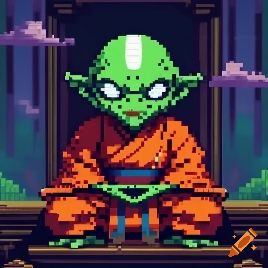 Pixel art of a Shaolin monk alien