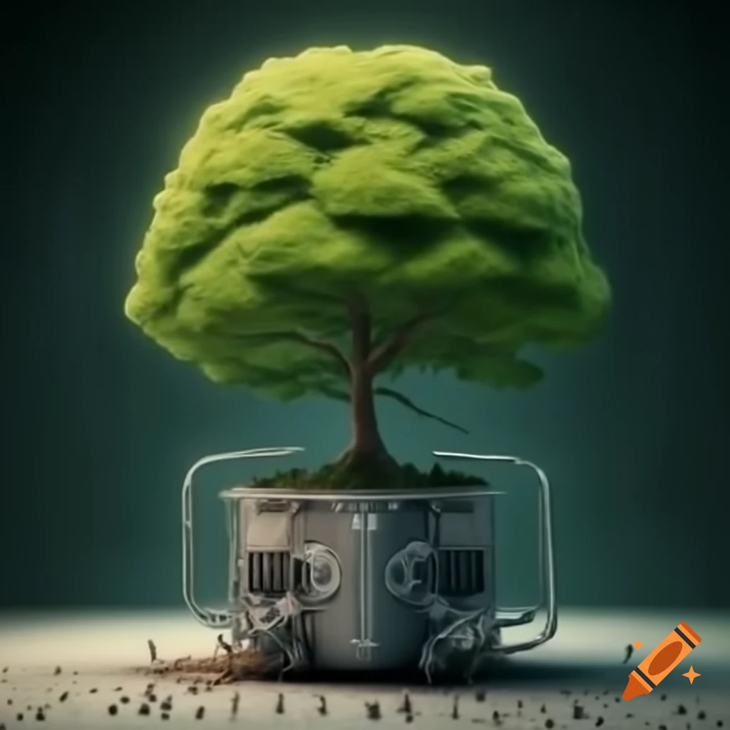Tree planted in a modern technology pot