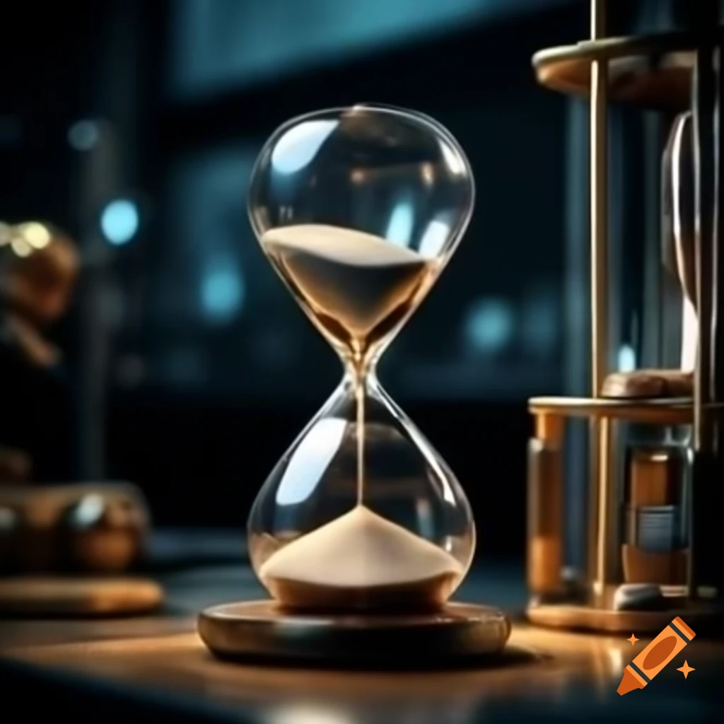 Infinite gold hourglass displayed in a laboratory setting