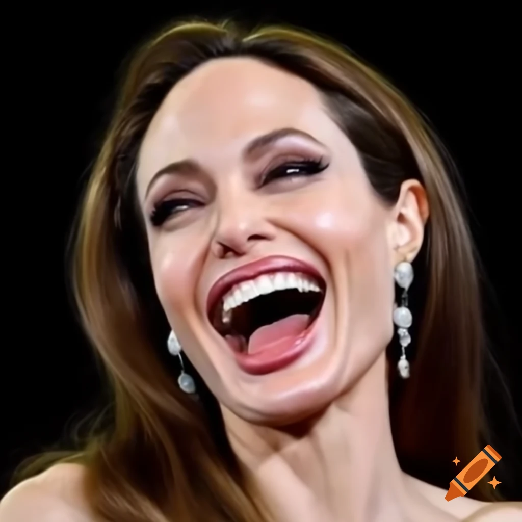 Angelina Jolie laughing joyfully with sparkling eyes