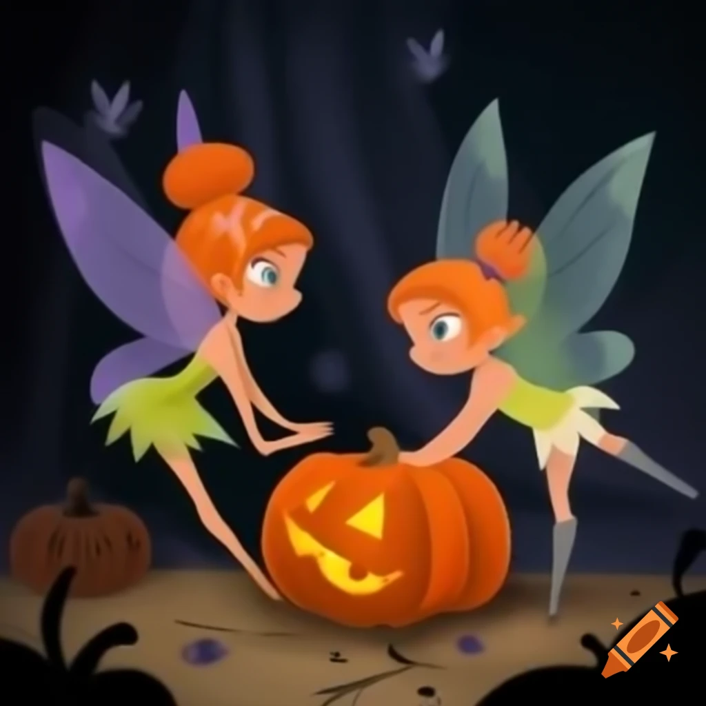 Storybook fairies preparing for Halloween celebrations