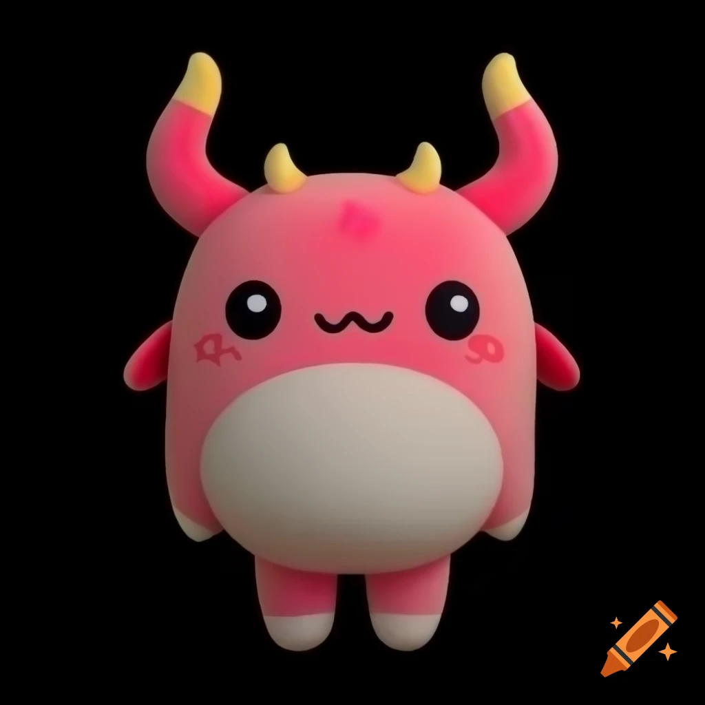 Cute 3D anime-style unicorn plush with two horns on black background