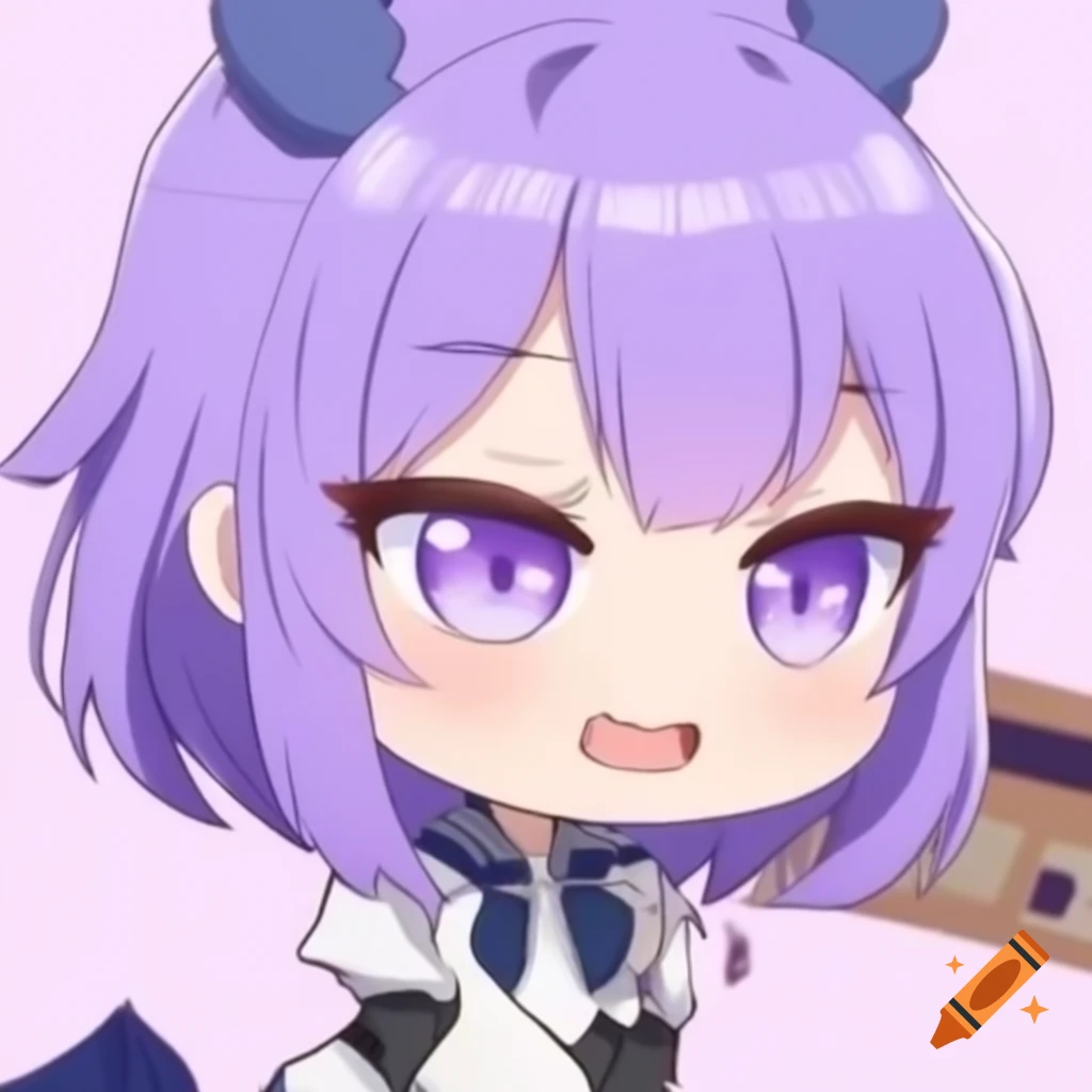 Chibi character with lavender hair in anime style