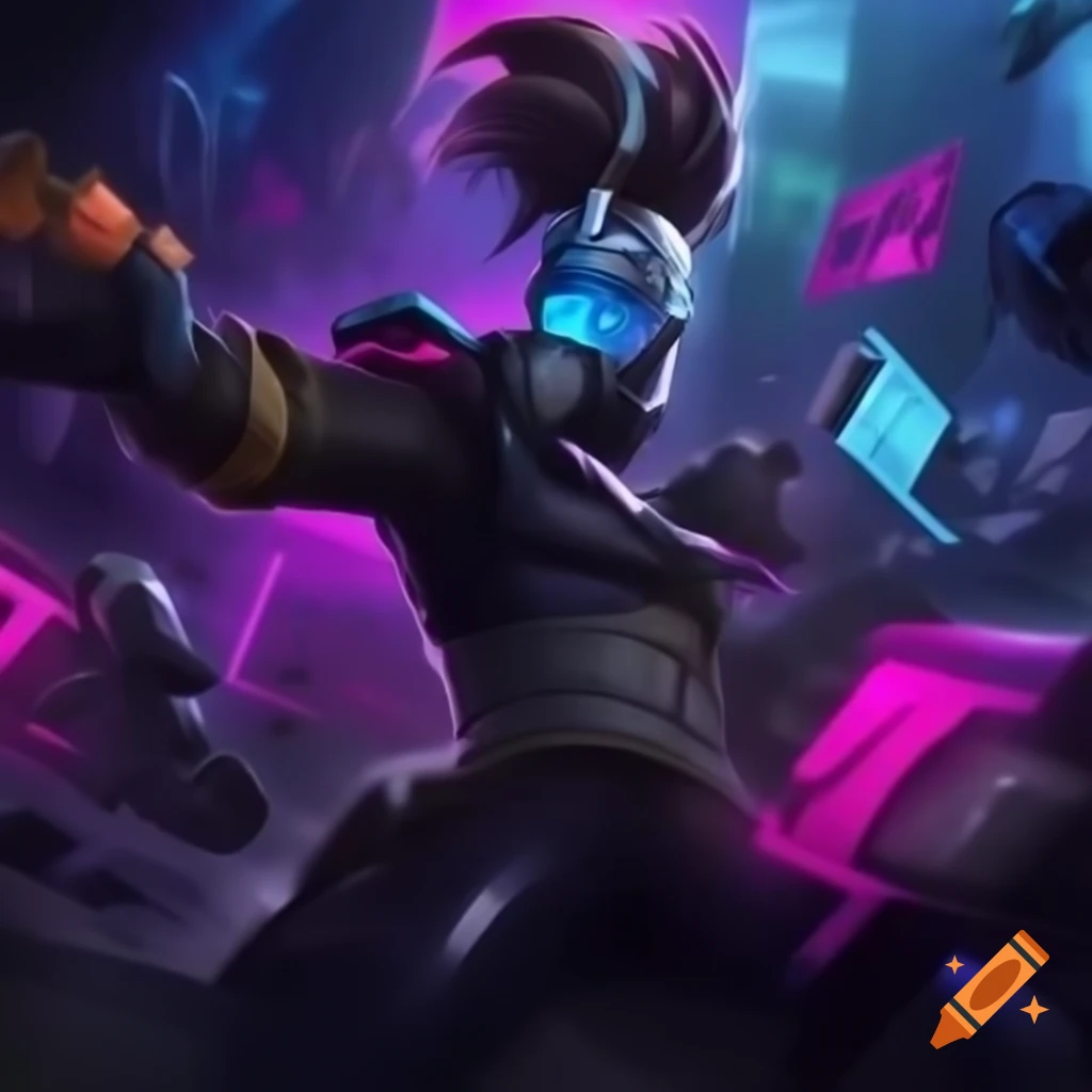 Dynamic gaming protagonist in futuristic armor with high-tech gadgets
