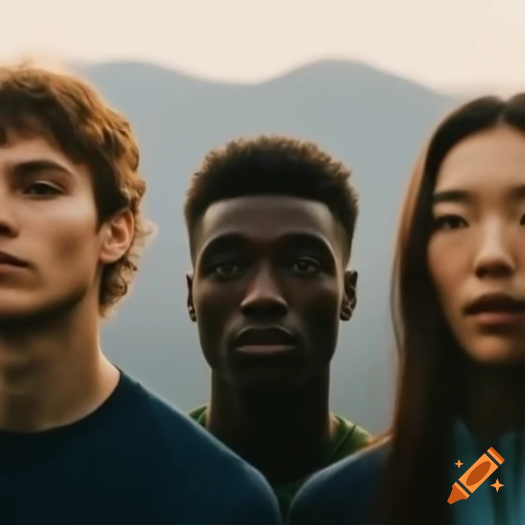 Three friends standing together on top of the mountains