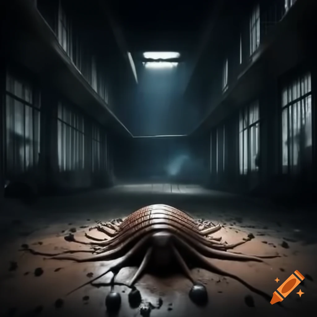 Unidentifiable multi-limbed organism seen in darkness with searchlights at night