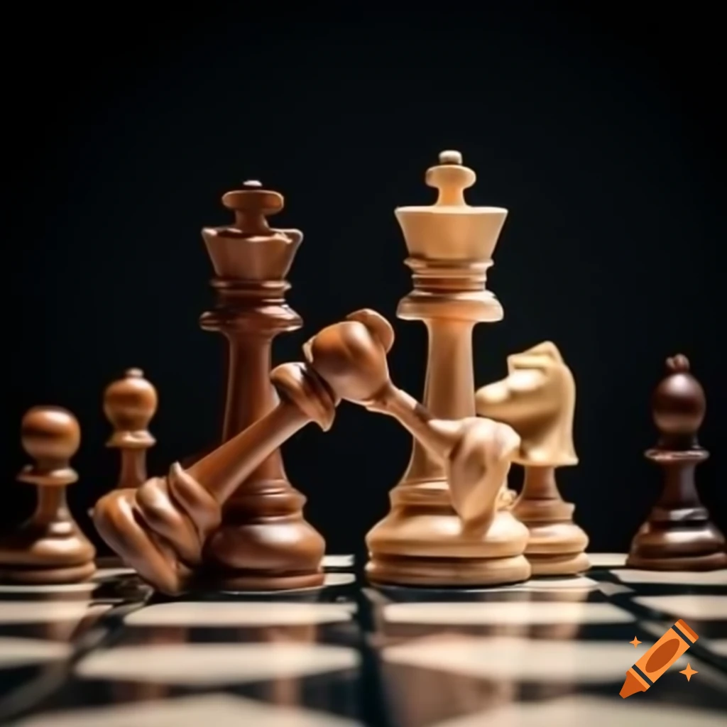 Chess pawns engaged in a battle