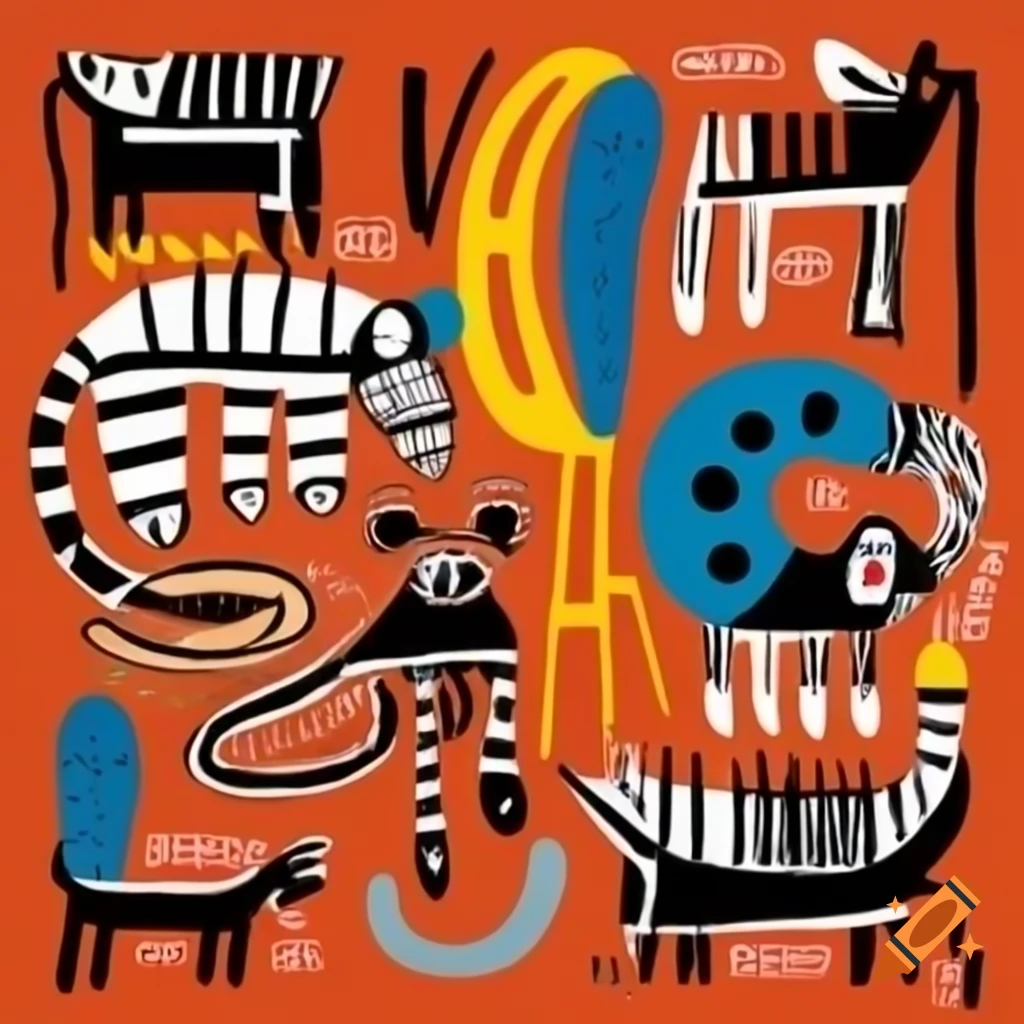 Medieval creatures painted in Jean-Michel Basquiat style