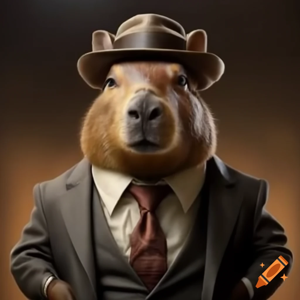 Capybara dressed in mafia suit