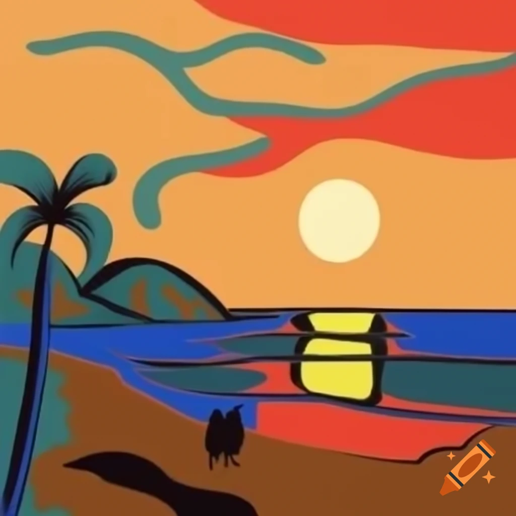 Beach sunset in Picasso style