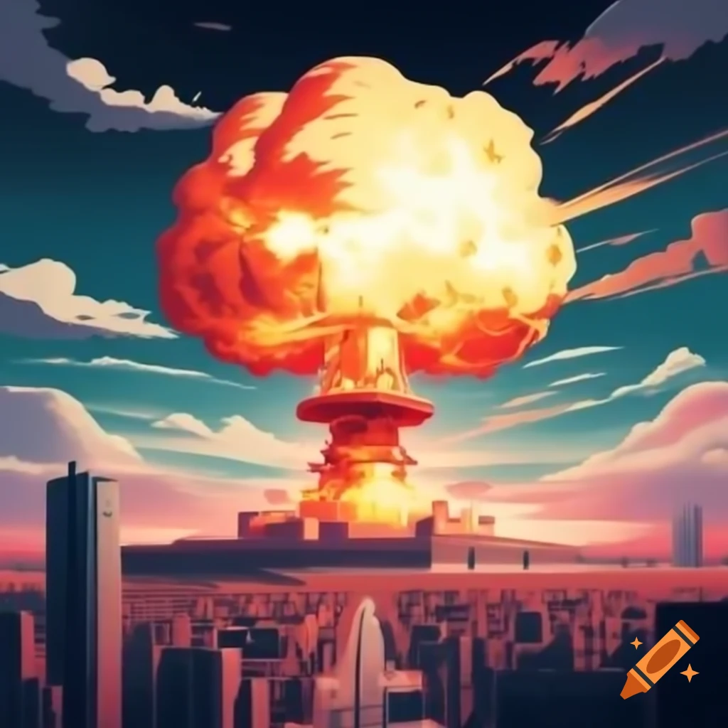 Nuclear explosion affecting urban landscape