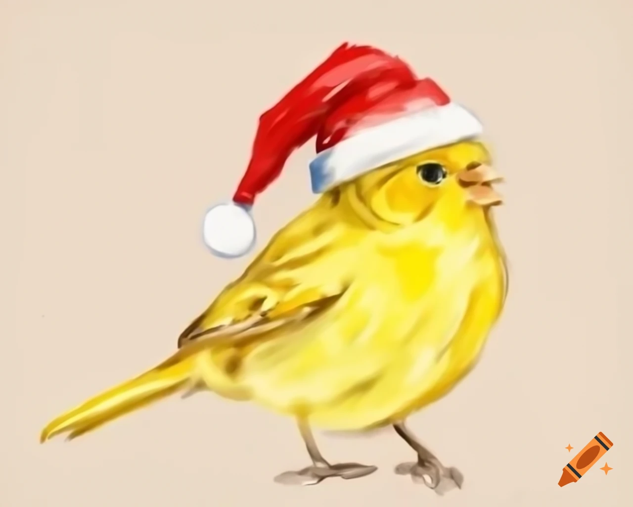 Yellow canary in red Christmas hat, watercolor style inspired by Beatrix Potter