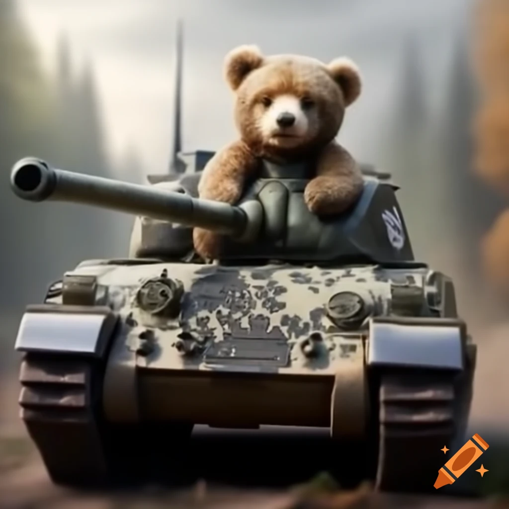 Teddy bear sitting on German Leopard tank