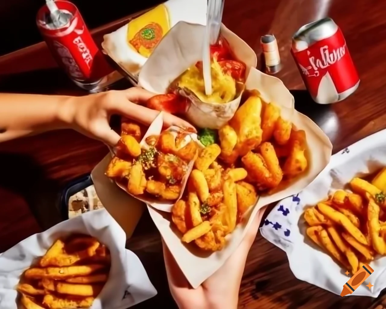 Realistic wide angle image of food with blank space for logo