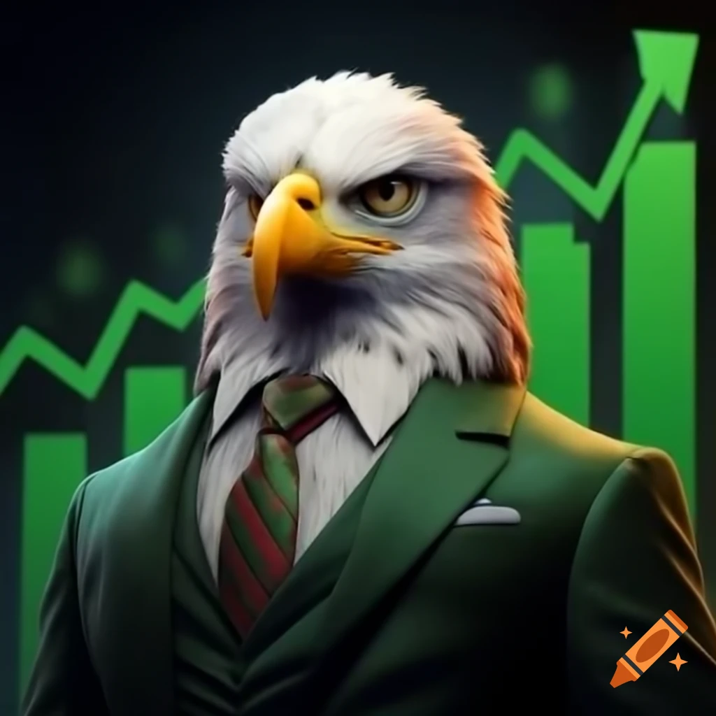 Eagle wearing green suit symbolizing investments
