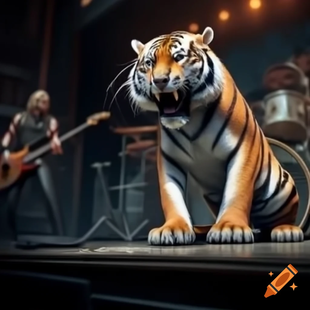 Tiger performing on stage with a rock band