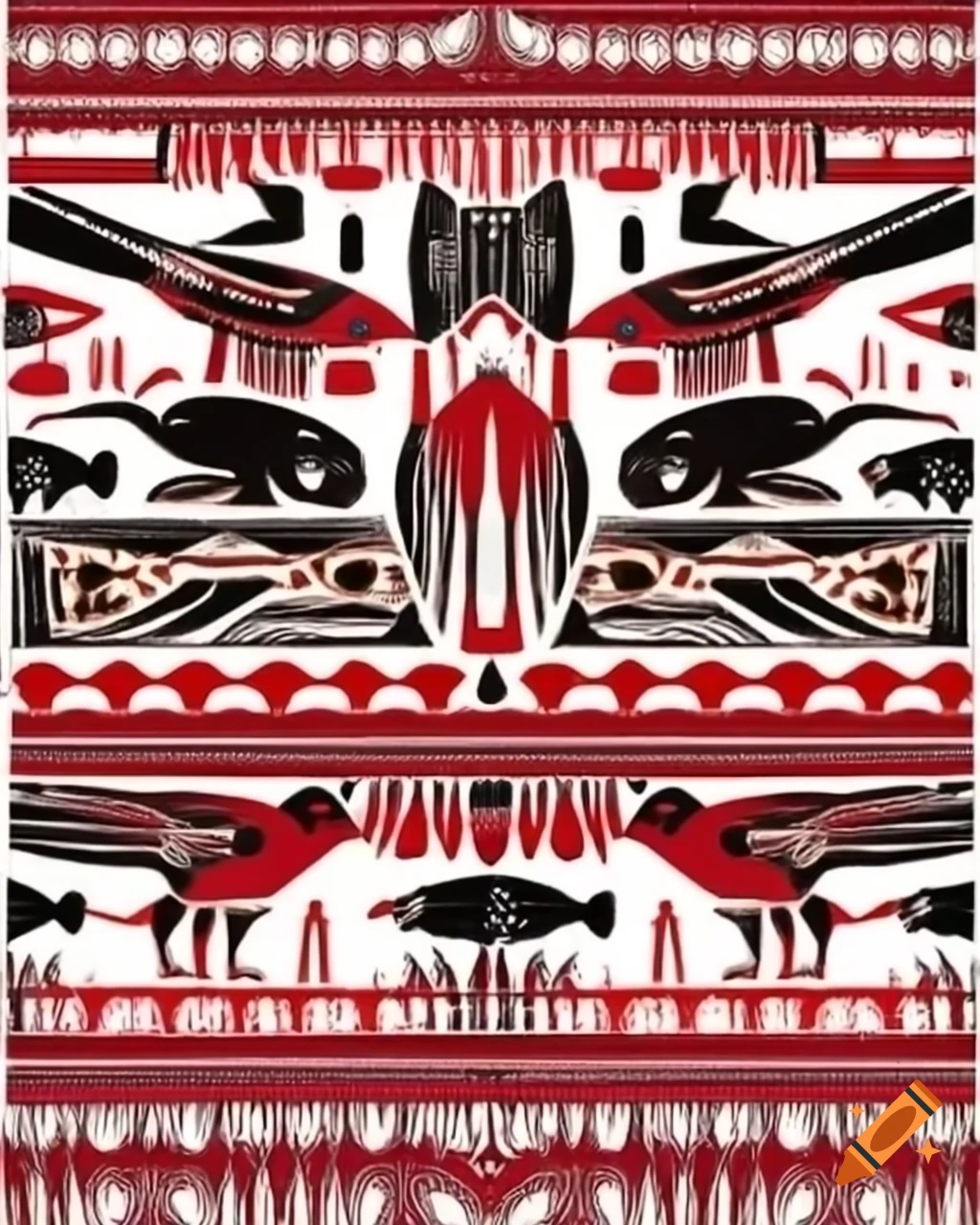 Salish designs with Seahawks, ravens, shorebirds, fish, and bears in bold outlines