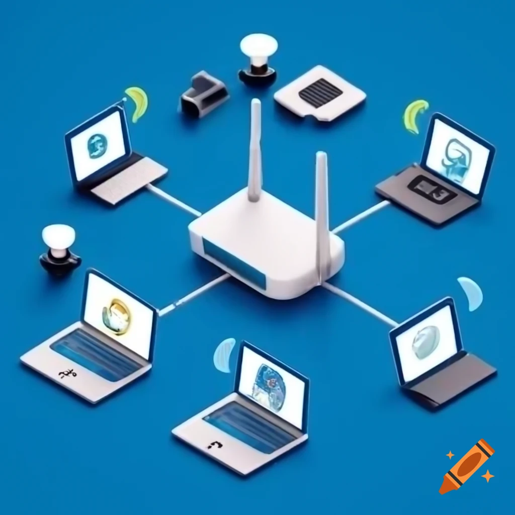 Diagram Of Router Connecting Multiple Devices With Wi Fi Signals On Craiyon Diagram Of Router Connecting Multiple Devices With Wi Fi Signals On Craiyon