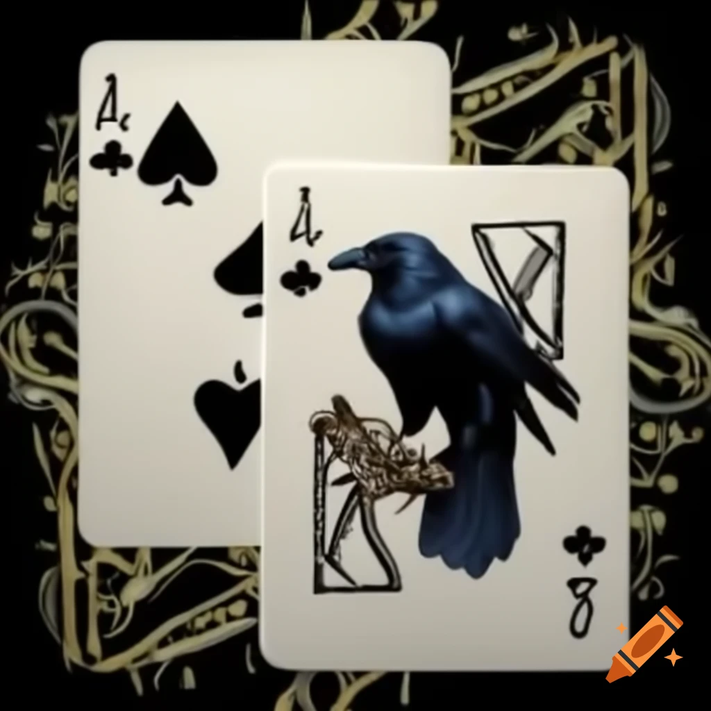 Two of spades playing card featuring a raven illustration