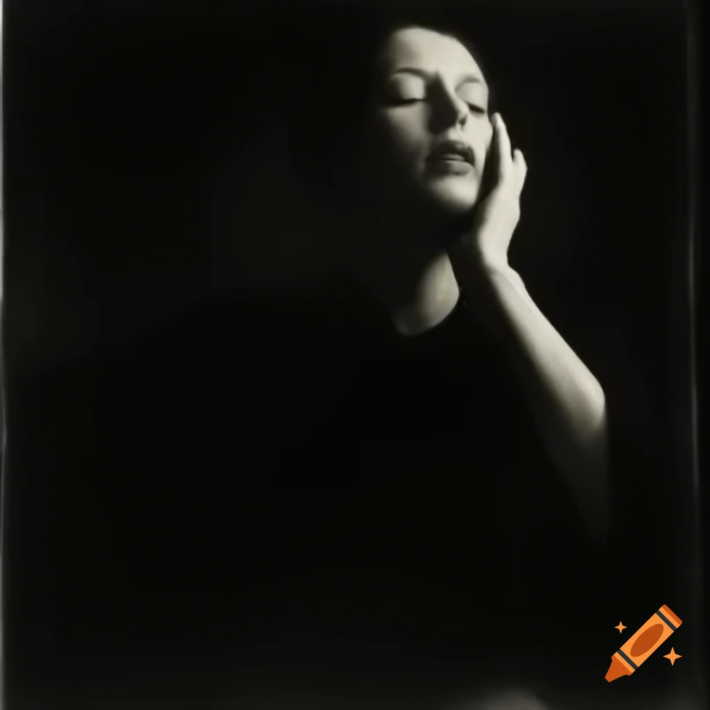 Woman in dramatic pose with painful expression, old photography style