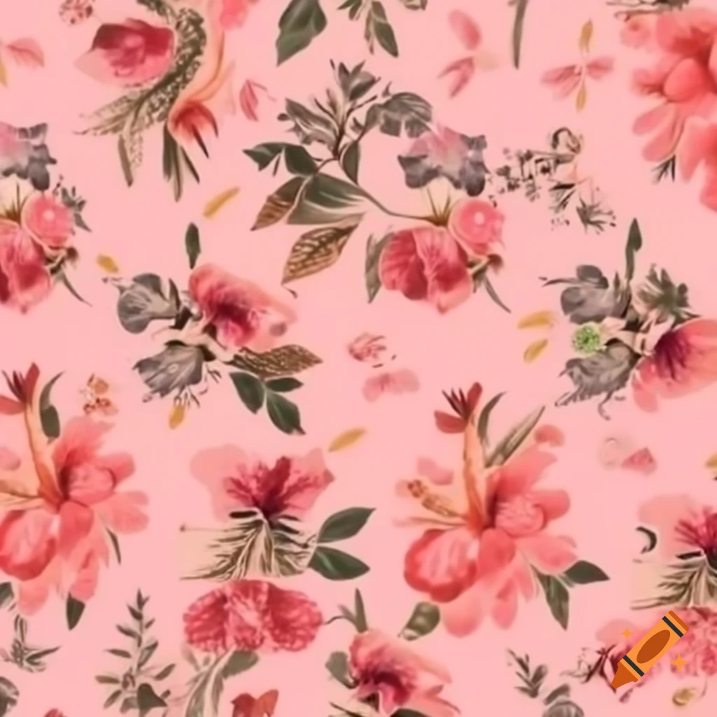 Floral pattern with pink background and gold accents