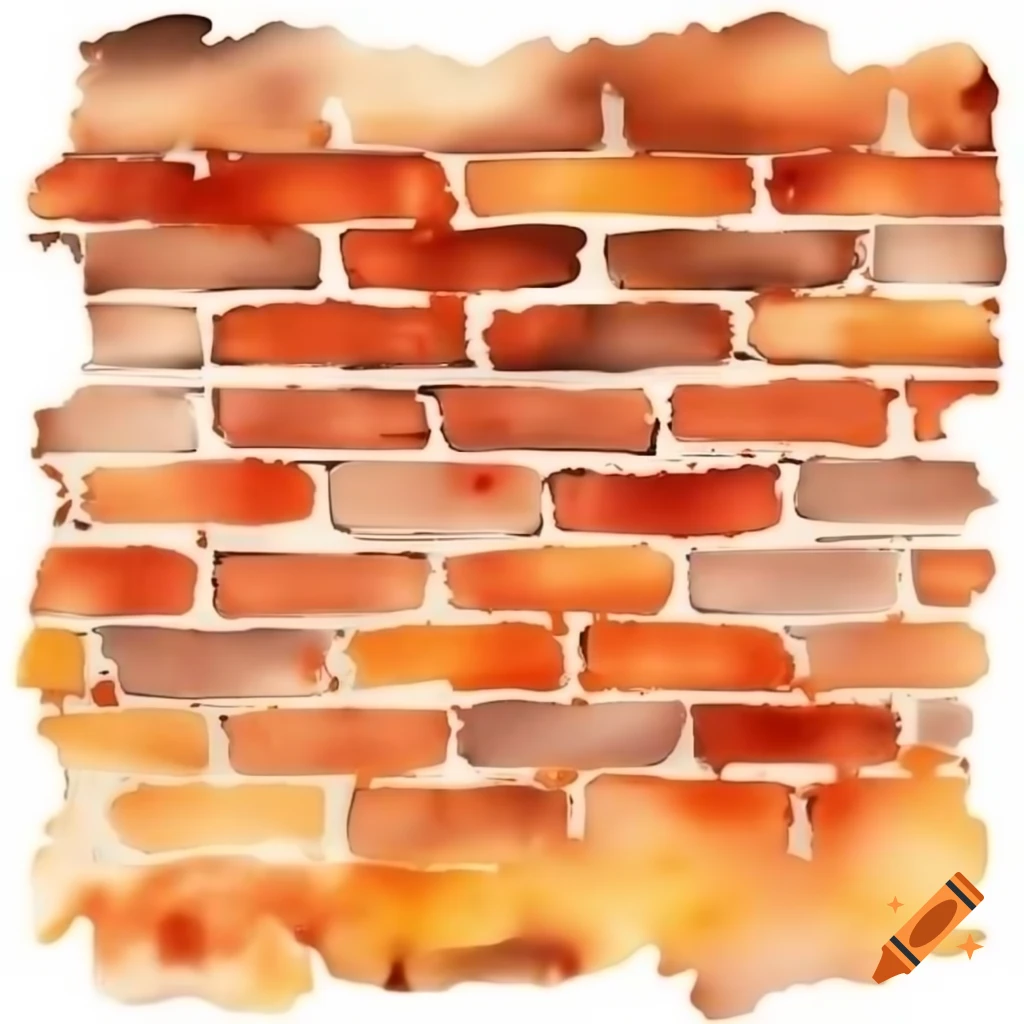 Watercolor texture of a brick wall with a flame effect fading out