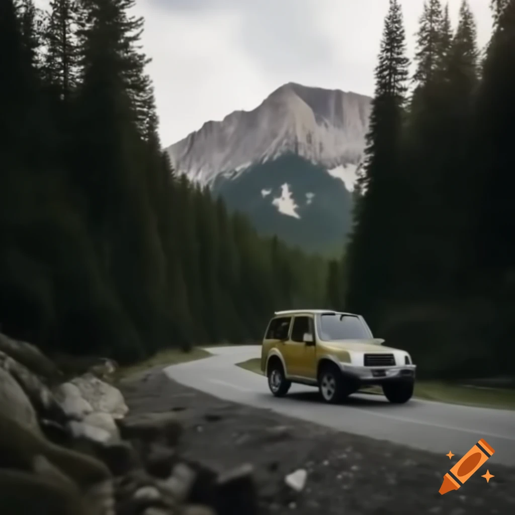 Suzuki Grand Vitara and Hyundai Galloper on mountain road through forest