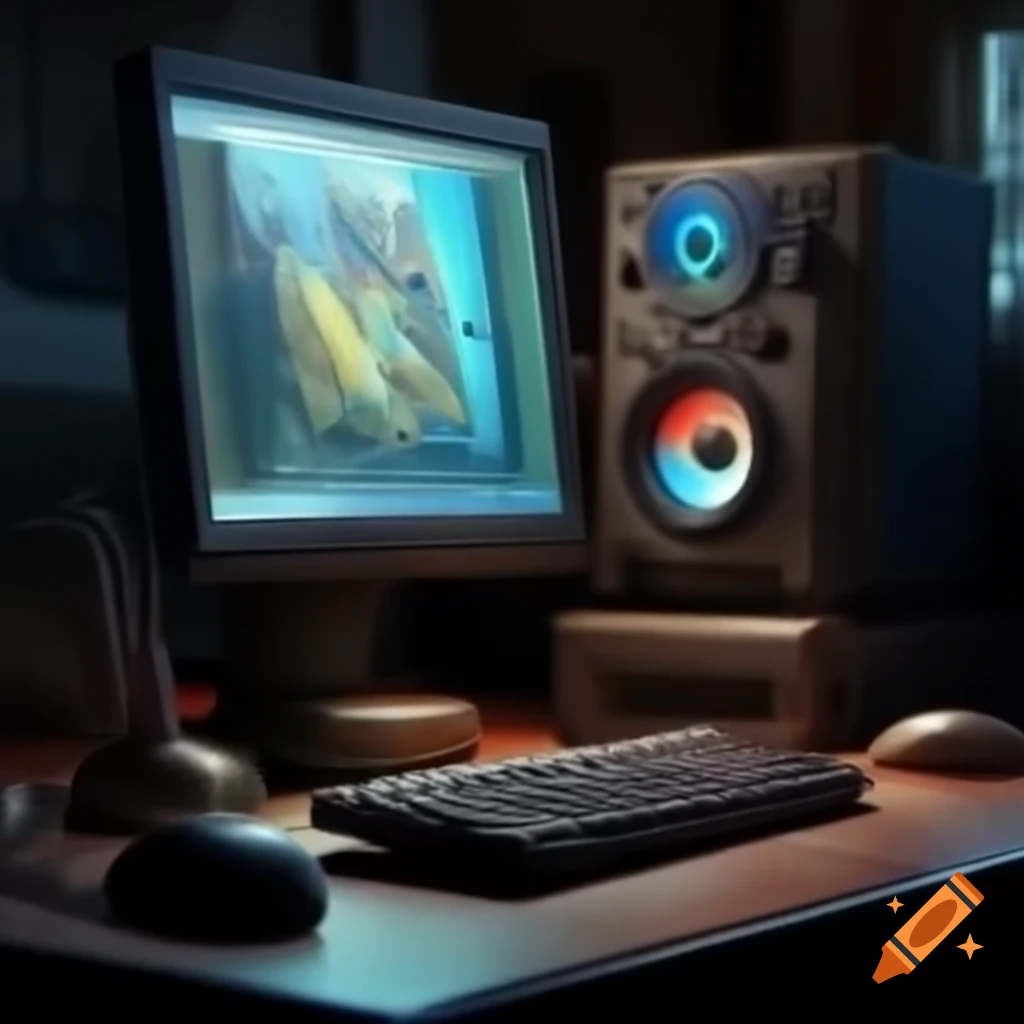Realistic sketch of personal computer with two monitors, pencil art