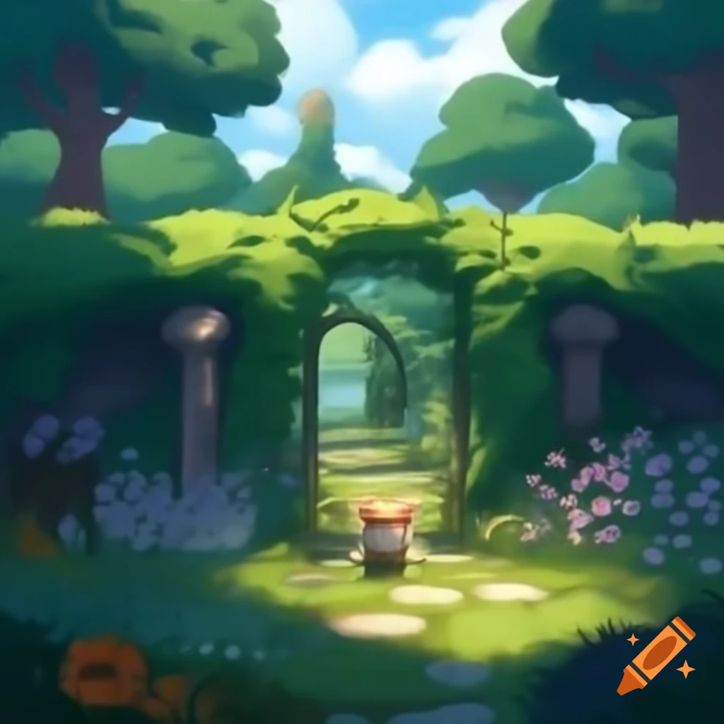 Curious cat exploring mysterious garden under cloudy sky