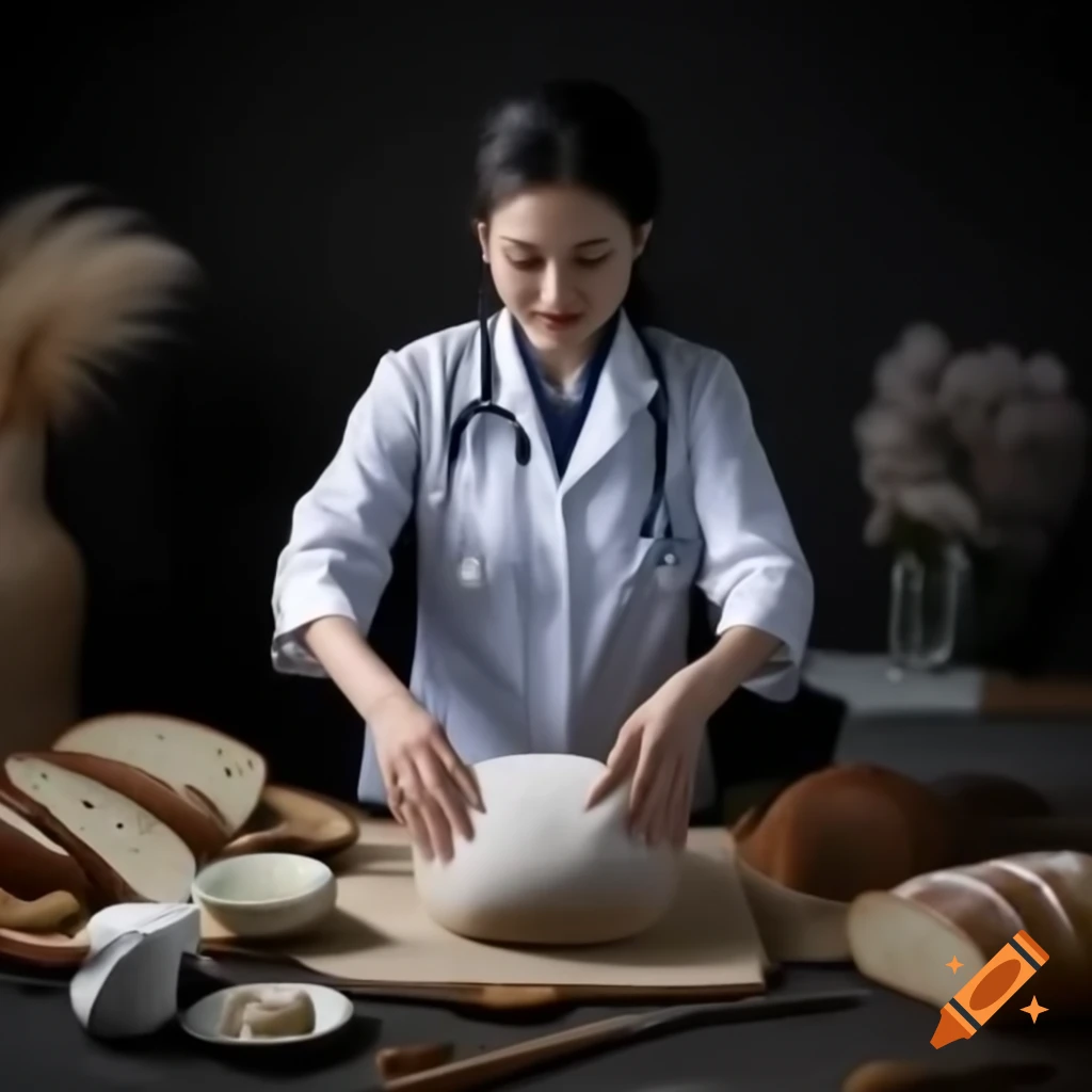 Young female Vietnamese doctor baking bread
