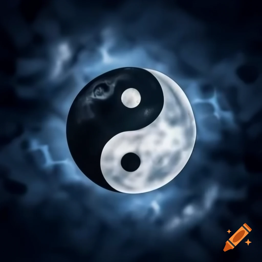 Yin yang symbol with a small full moon