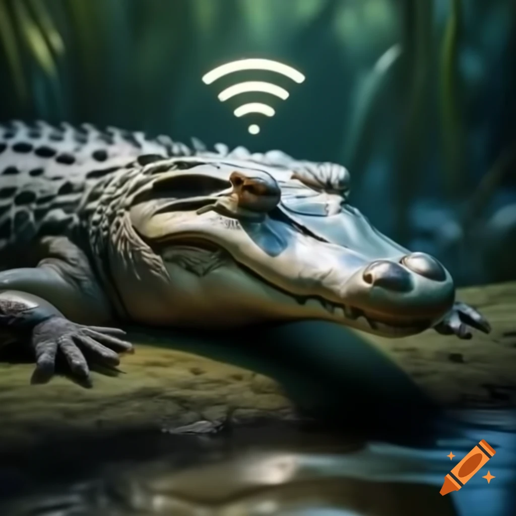 Crocodile humorously depicted waiting for Wi-Fi