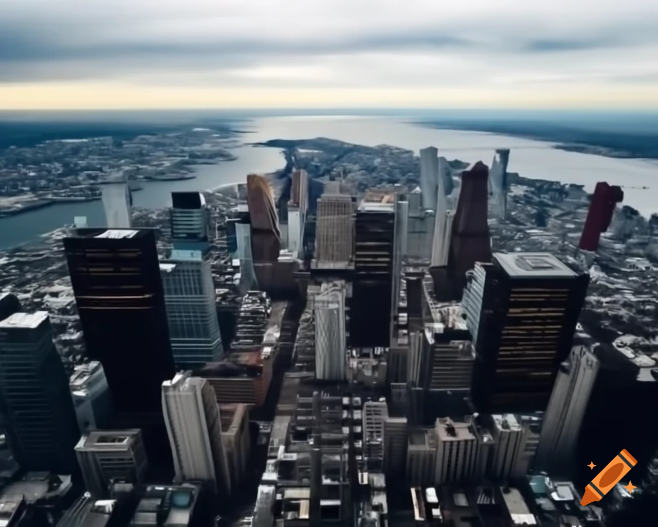 Aerial view showcasing a vibrant cityscape