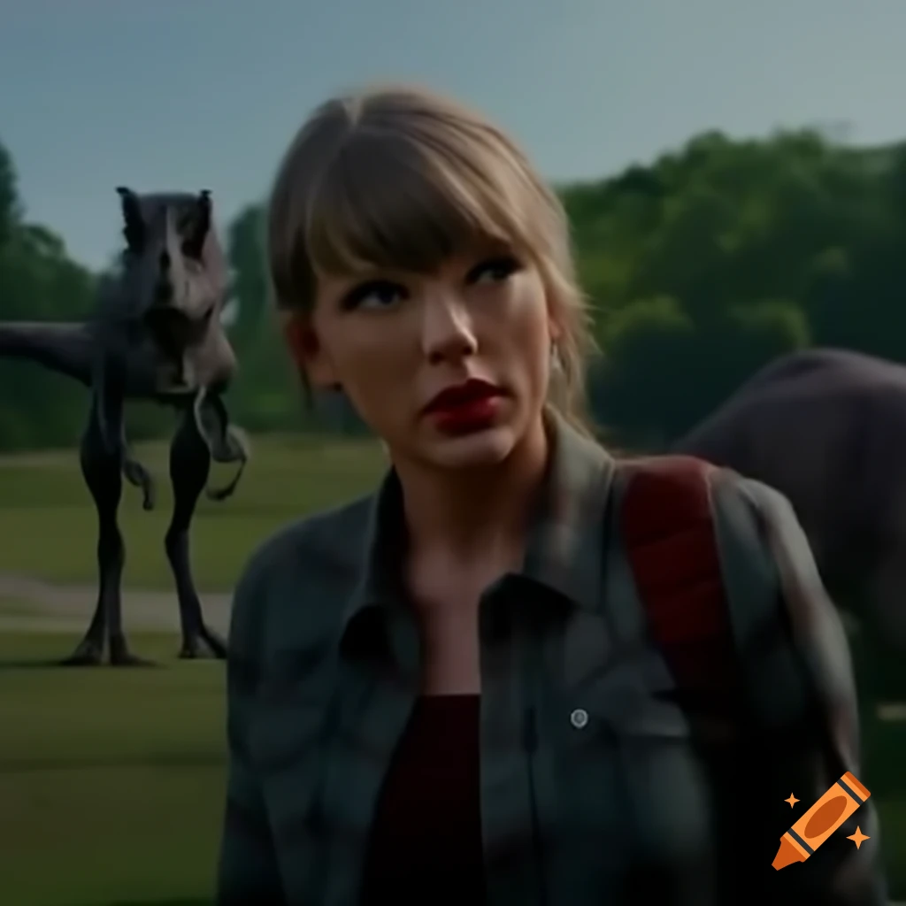 Taylor Swift in a Jurassic Park-themed setting