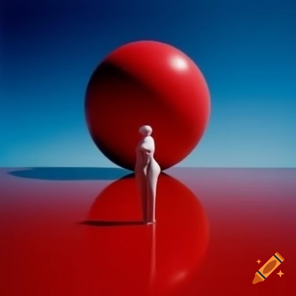 Pop surreal photography featuring red glass statue from 2000s