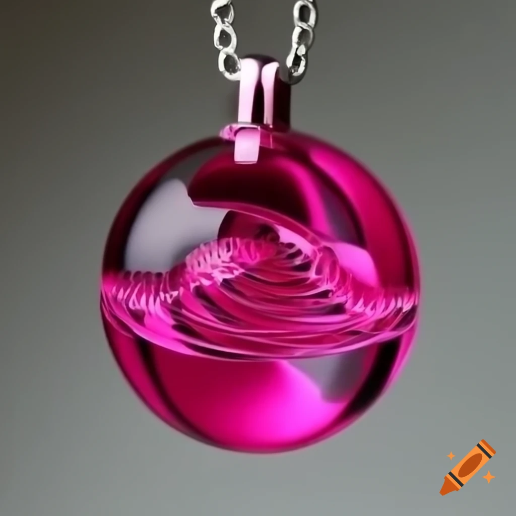Deep pink water orb necklace pendant with wave-like patterns