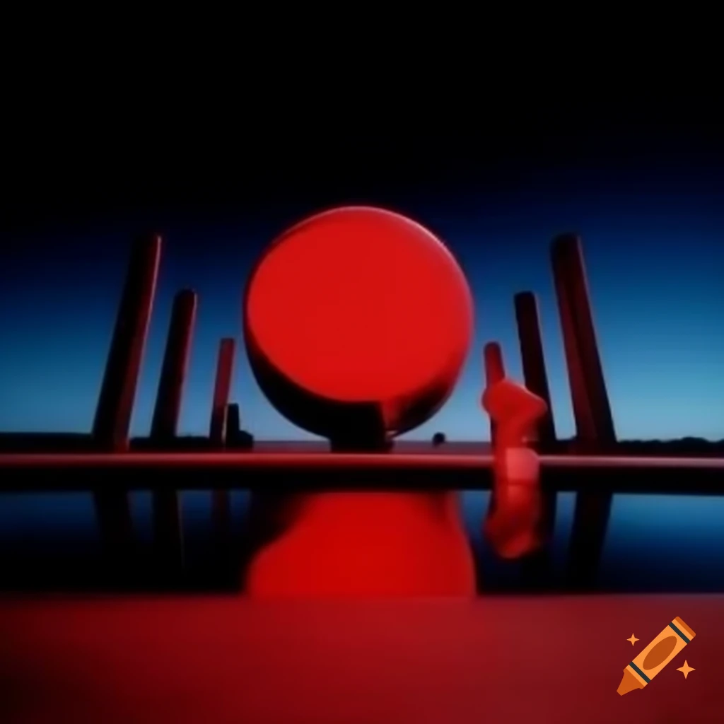 Pop surreal photography featuring red glass statue from the 2000s