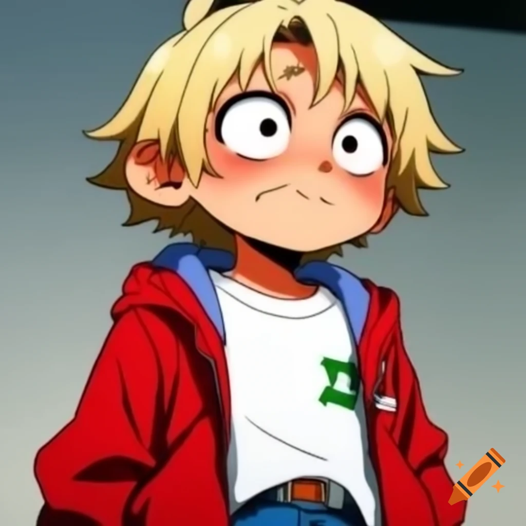 Anime character with blonde hair and casual outfit