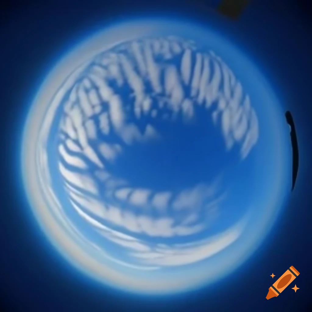 Blue circle with fluffy patchy clouds on clear sky background