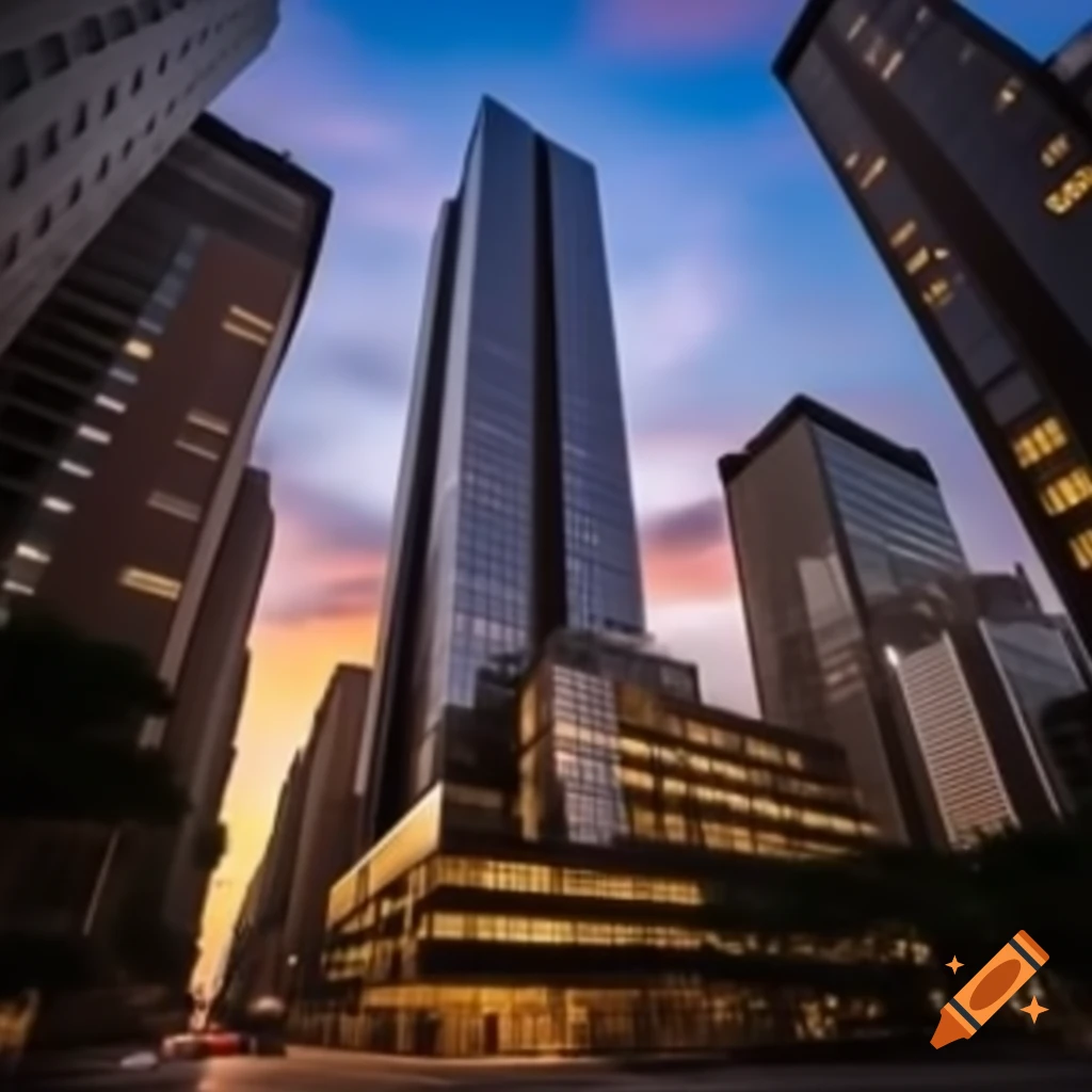 Luxury hotel skyscrapers at sunset in 4K HD