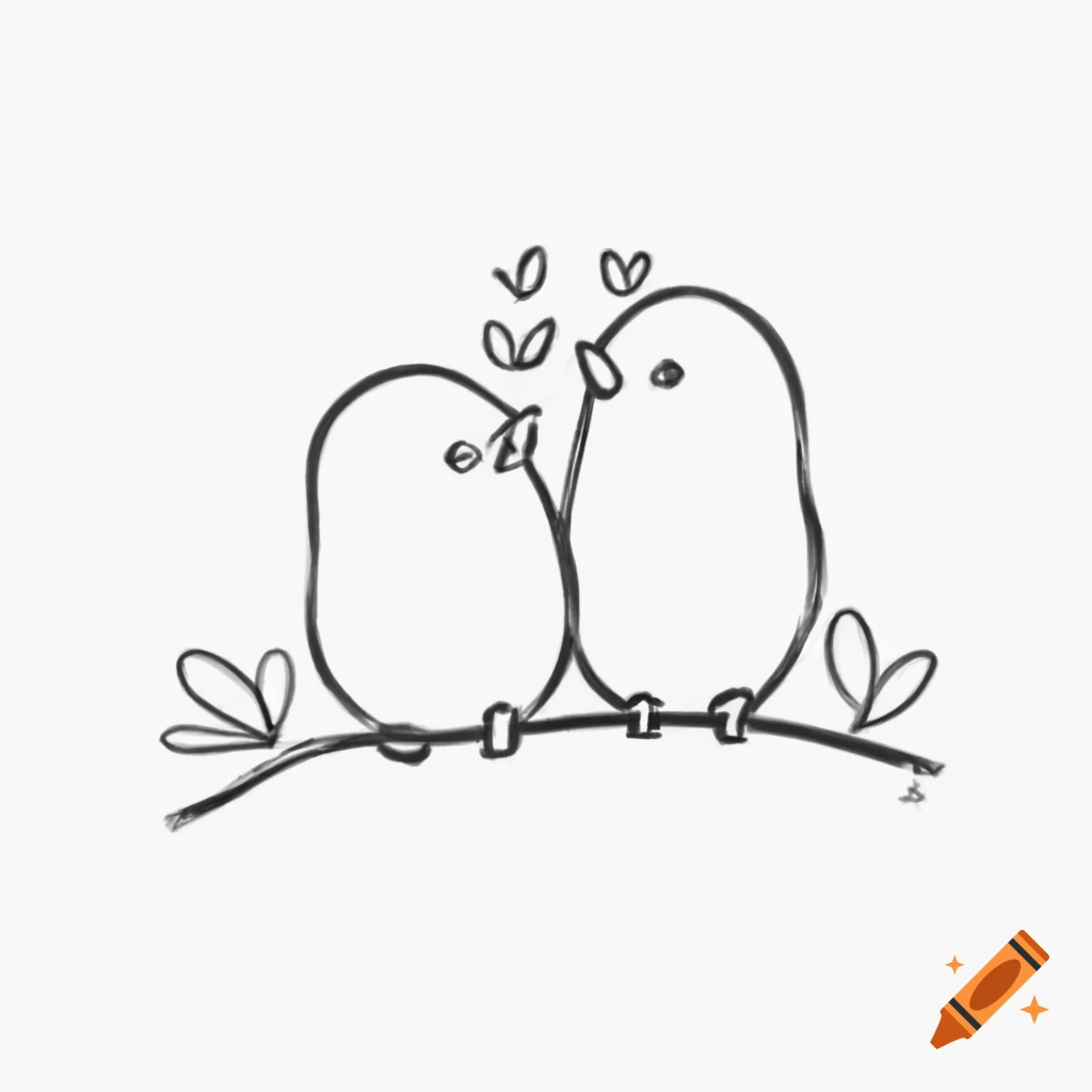 Sketch of two love birds perched on a branch