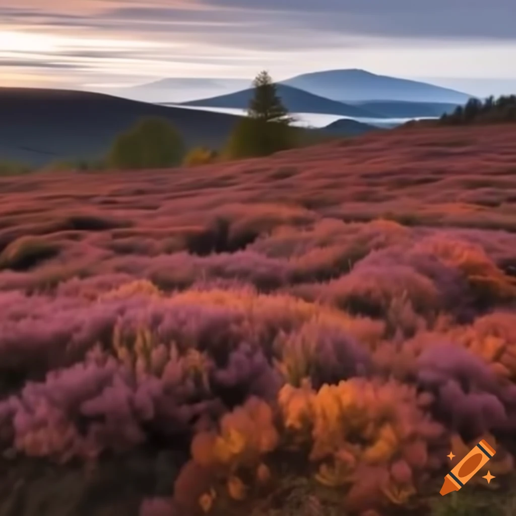 Autumn heather landscape with vibrant colors