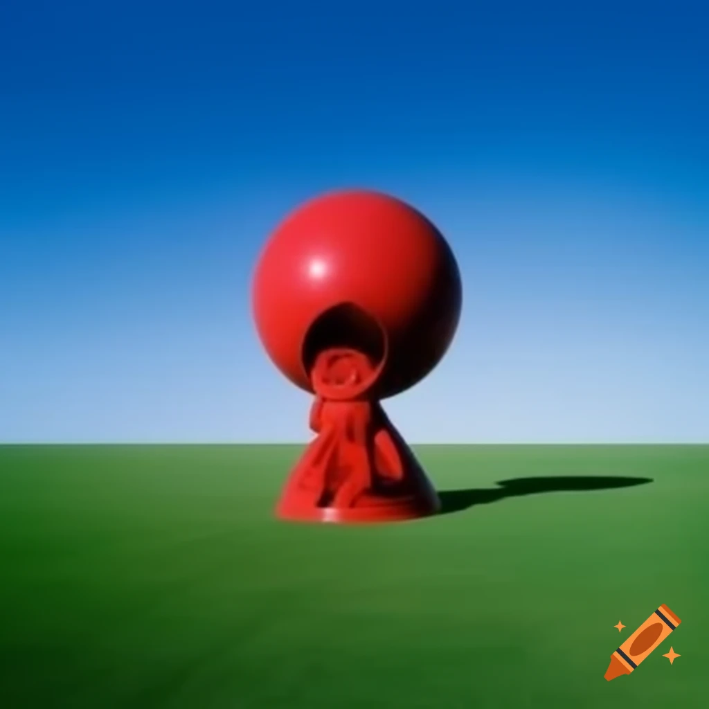 Pop surreal photography featuring red glass statue in bright field
